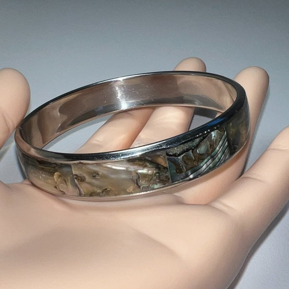 Vintage Handmade Abalone Bangles,  Natural Shell Bangles, Mexican Bracelet